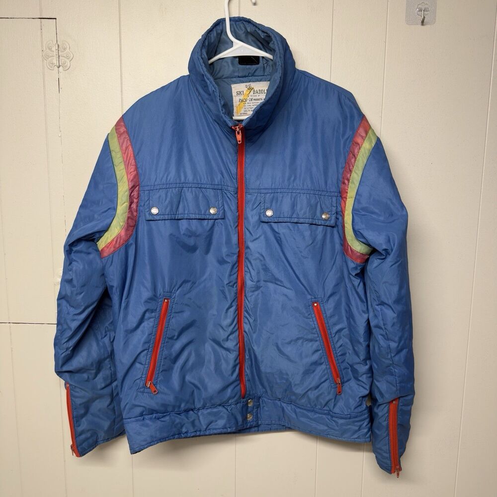 Vintage 80s Ski Daddle Duck Down Jacket Full Zip Blue Men L GUC